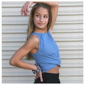 Honeycut Dance Girls Tempo Tank Size CM Blue Ribbed Twist Front Stretch Jazz Tap